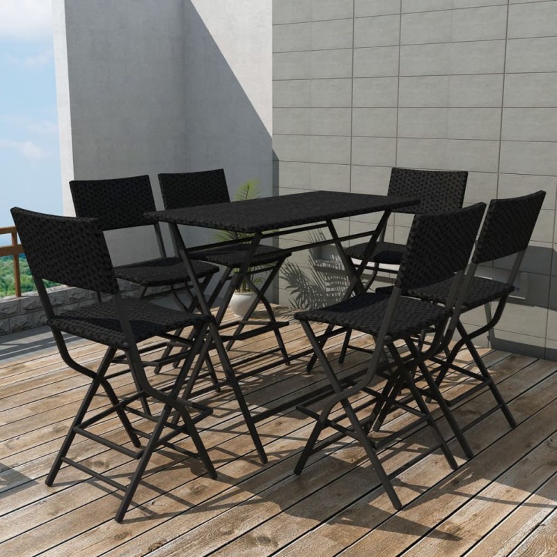 vidaXL Set comedor de jardín plegable 7 pzas poli ratán y acero negro vidaXL Set comedor de jardín plegable 7 pzas poli ratán y acero negro