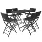 vidaXL Set comedor de jardín plegable 7 pzas poli ratán y acero negro vidaXL Set comedor de jardín plegable 7 pzas poli ratán y acero negro