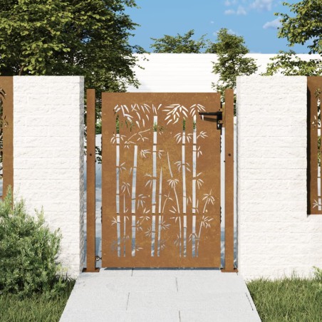 vidaXL Puerta de jardín acero corten diseño bambú 105x130 cm