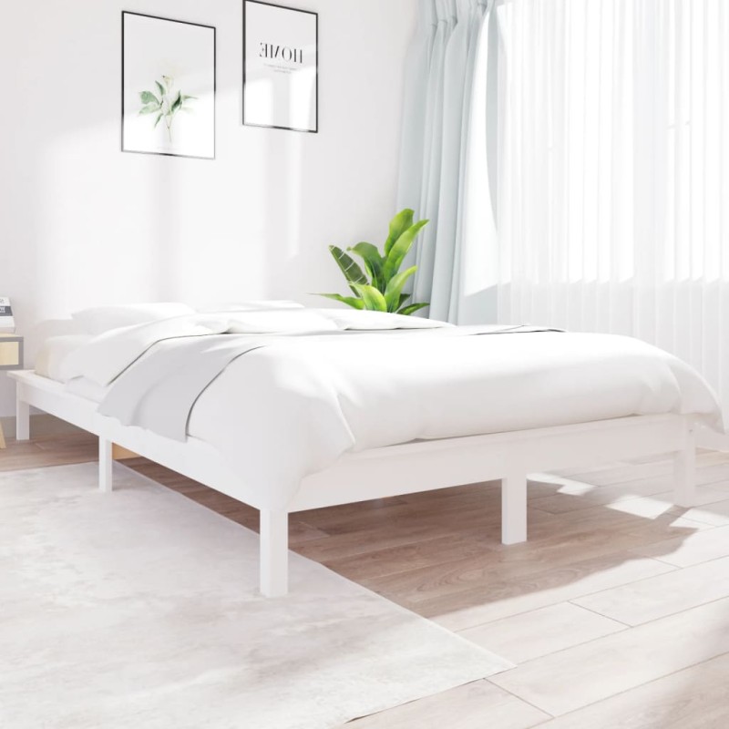 vidaXL Estructura de cama de madera maciza de pino blanco 140x190 cm vidaXL Estructura de cama de madera maciza de pino blanco 140x190 cm