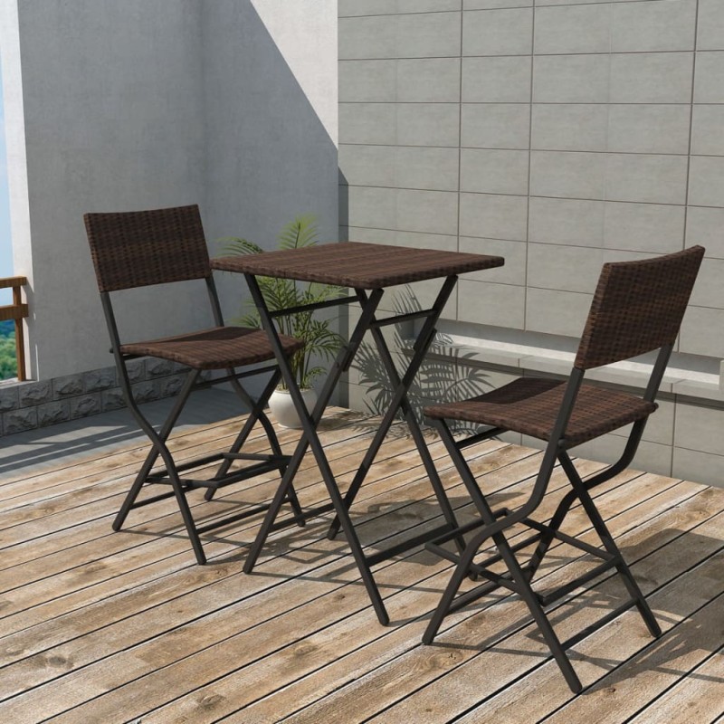 vidaXL Mesa y sillas de jardín plegables 3 pzs acero poli ratán marrón vidaXL Mesa y sillas de jardín plegables 3 pzs acero poli ratán marrón