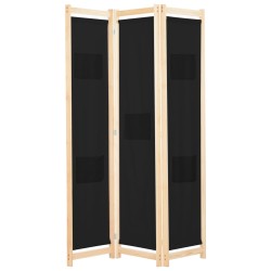 vidaXL Biombo divisor 3 paneles de tela negro 120x170x4 cm