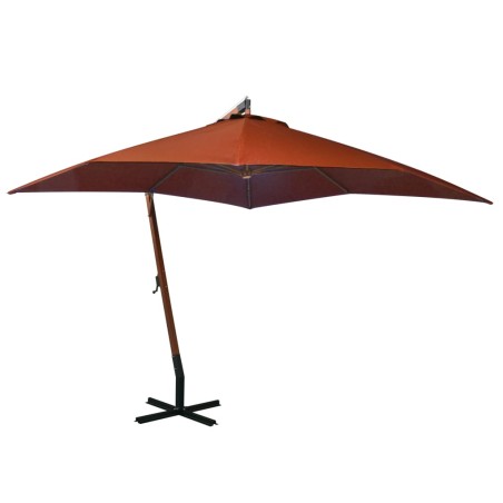 vidaXL Sombrilla colgante con palo madera maciza abeto terracota 3x3 m