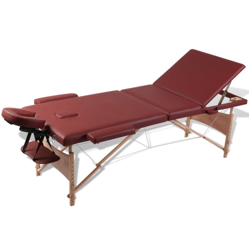 Mesa camilla de masaje de madera plegable de tres cuerpos rojos Mesa camilla de masaje de madera plegable de tres cuerpos rojos