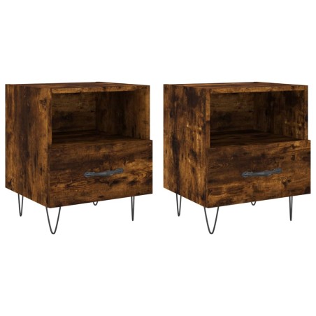 vidaXL Mesita noche 2 uds madera ingeniería roble ahumado 40x35x47,5cm