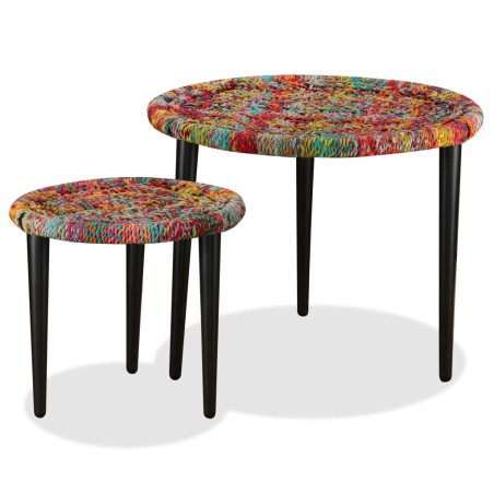 vidaXL Juego de mesas de centro con detalles chindi 2 uds multicolor