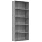 vidaXL Estantería 5 pisos madera contrachapada gris Sonoma 80x30x189cm vidaXL Estantería 5 pisos madera contrachapada gris Sonoma 80x30x189cm
