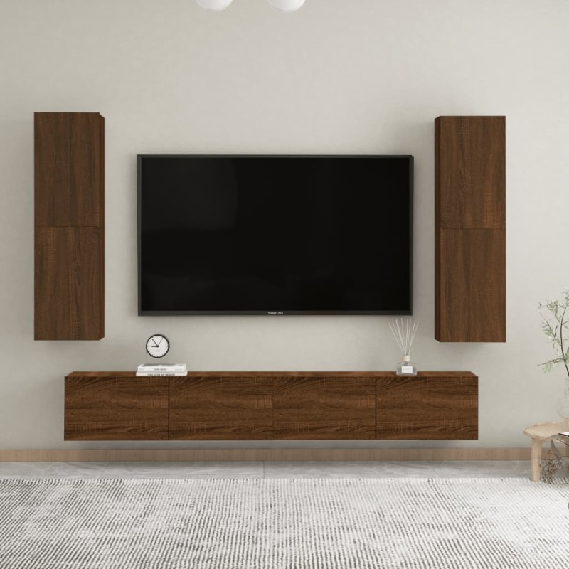 vidaXL Muebles para TV de pared 2 uds roble marrón 30,5x30x110 cm vidaXL Muebles para TV de pared 2 uds roble marrón 30,5x30x110 cm