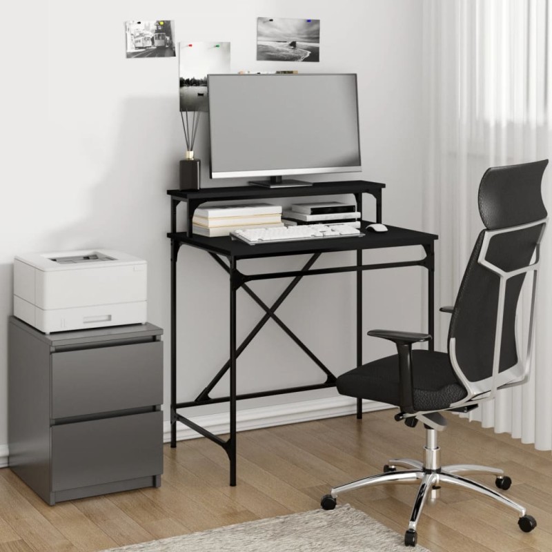 vidaXL Escritorio de hierro y madera contrachapada negro 80x50x90 cm