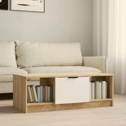 vidaXL Mesa de centro madera contrachapada blanco y roble 102x50x36 cm