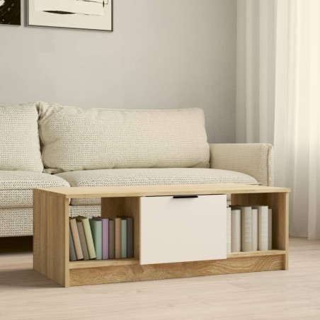 vidaXL Mesa de centro madera contrachapada blanco y roble 102x50x36 cm