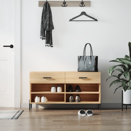 vidaXL Banco zapatero madera de ingeniería roble Sonoma 102x35x55 cm