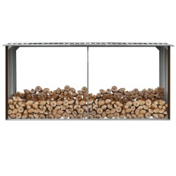 vidaXL Casetilla para leña acero galvanizado marrón 330x92x153 cm