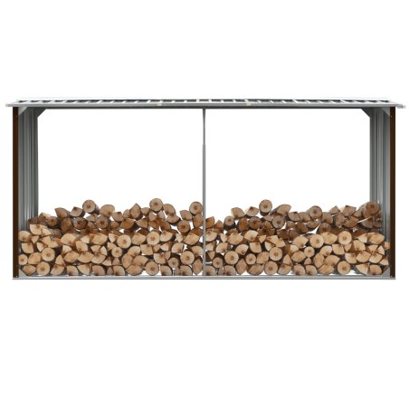 vidaXL Casetilla para leña acero galvanizado marrón 330x92x153 cm