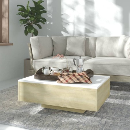 vidaXL Mesa de centro madera contrachapada blanco y roble 85x55x31 cm