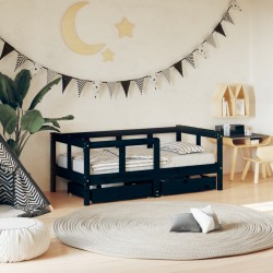 vidaXL Estructura de cama niños con cajones madera pino negro 70x140cm