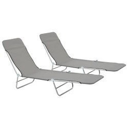 vidaXL Tumbonas plegables 2 unidades acero y tela gris