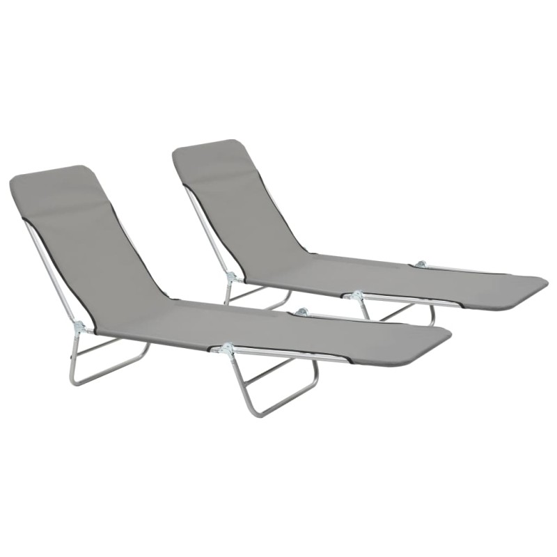 vidaXL Tumbonas plegables 2 unidades acero y tela gris vidaXL Tumbonas plegables 2 unidades acero y tela gris