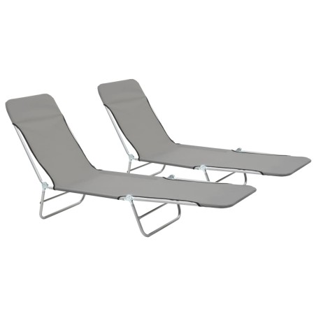 vidaXL Tumbonas plegables 2 unidades acero y tela gris