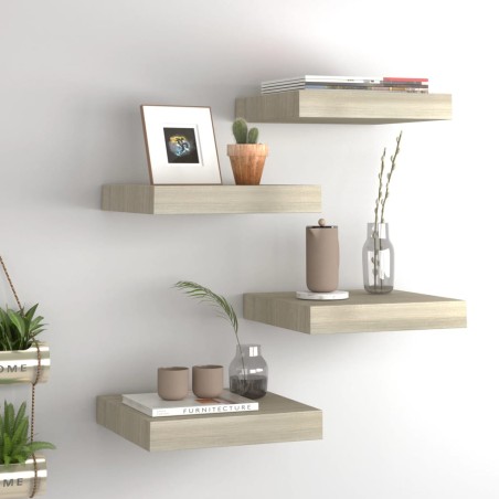 vidaXL Estantes flotantes de pared 4 uds MDF roble 23x23,5x3,8 cm