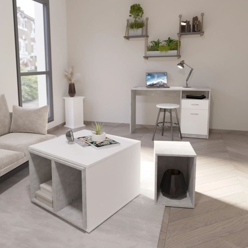 FMD Escritorio con 1 cajón color hormigón y blanco 123x50x76,5 cm FMD Escritorio con 1 cajón color hormigón y blanco 123x50x76,5 cm