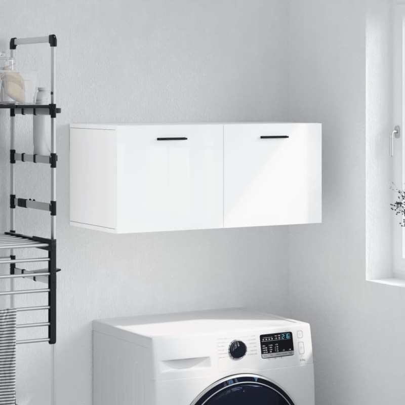vidaXL Armario de pared madera ingeniería blanco brillo 80x36,5x35 cm