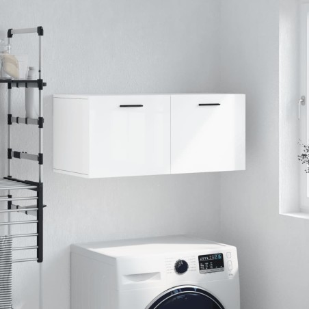 vidaXL Armario de pared madera ingeniería blanco brillo 80x36,5x35 cm