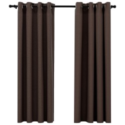 vidaXL Cortinas opacas ojales look de lino 2 pzas gris topo 140x175 cm