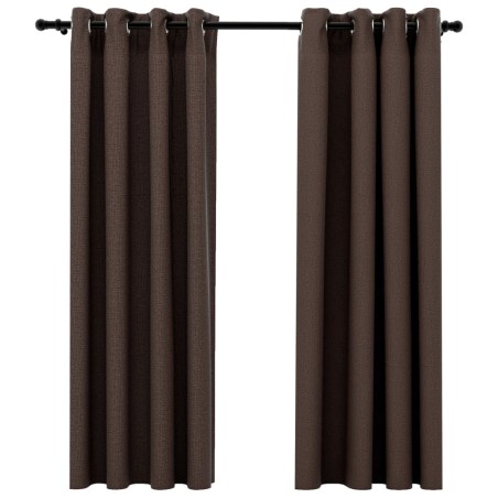 vidaXL Cortinas opacas ojales look de lino 2 pzas gris topo 140x175 cm