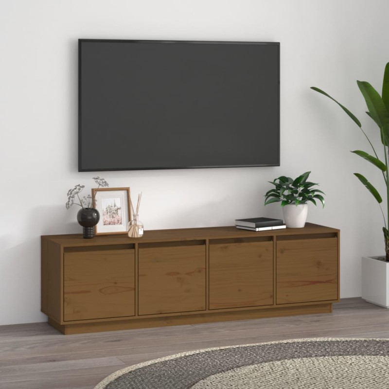 vidaXL Mueble de TV madera maciza de pino marrón miel 156x37x45 cm