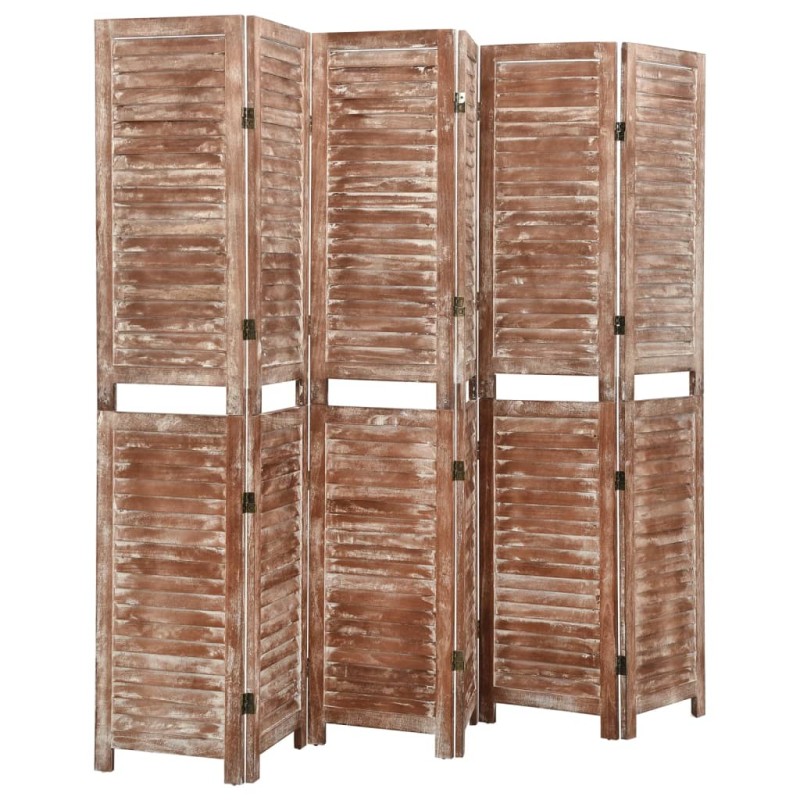 vidaXL Biombo de 6 paneles madera maciza de paulownia marrón 210x165cm vidaXL Biombo de 6 paneles madera maciza de paulownia marrón 210x165cm
