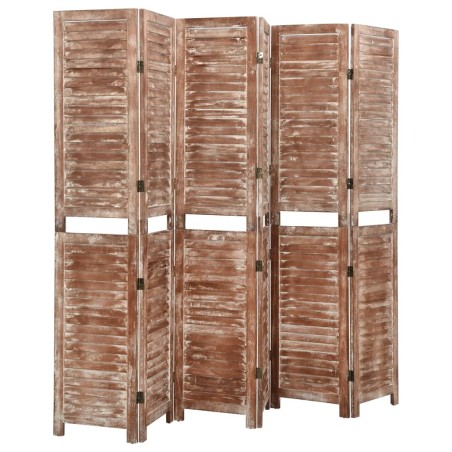 vidaXL Biombo de 6 paneles madera maciza de paulownia marrón 210x165cm
