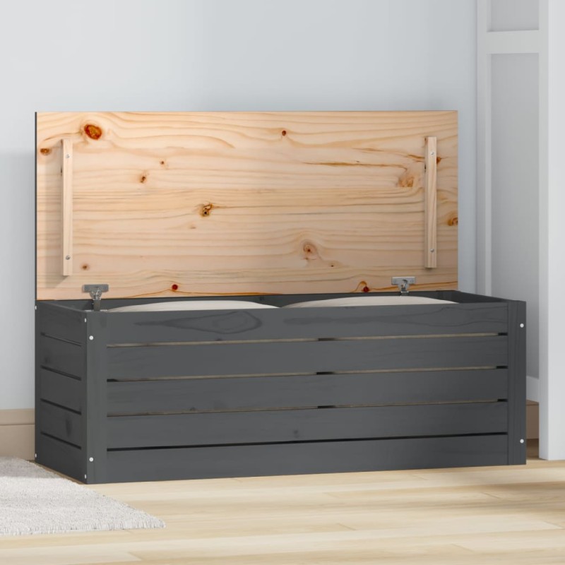 vidaXL Caja de almacenaje madera maciza de pino gris 89x36,5x33 cm vidaXL Caja de almacenaje madera maciza de pino gris 89x36,5x33 cm