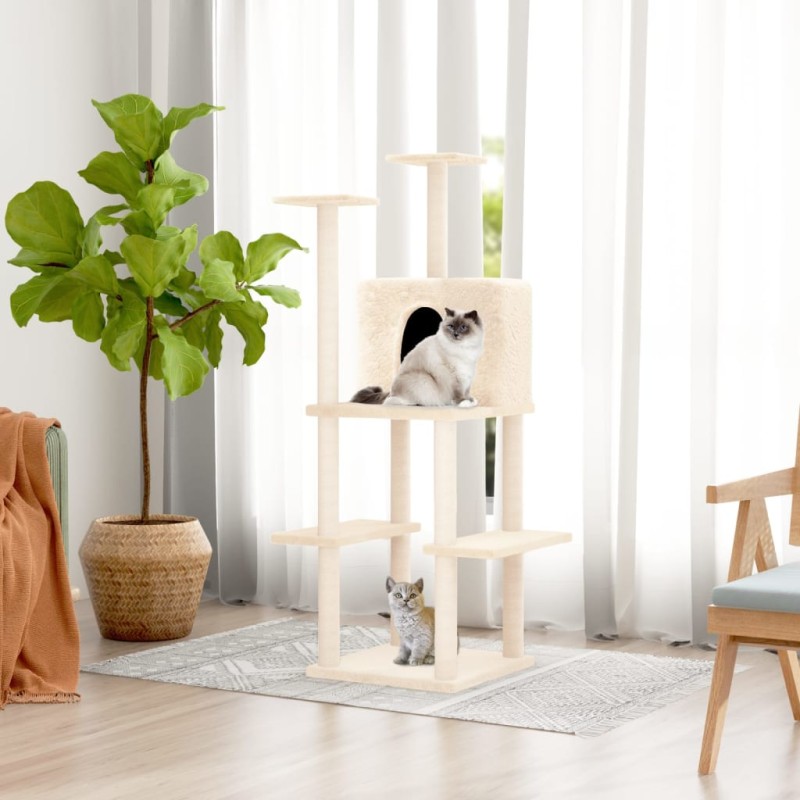 vidaXL Rascador para gatos con postes de sisal color crema 144,5 cm vidaXL Rascador para gatos con postes de sisal color crema 144,5 cm