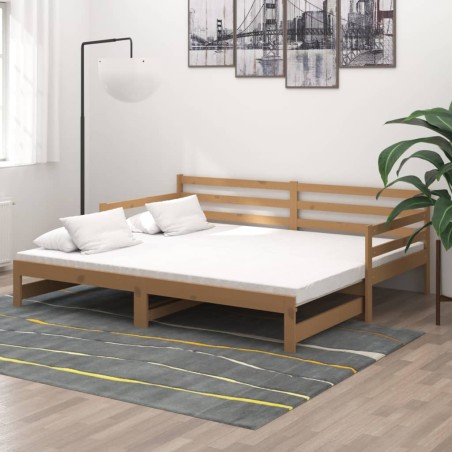 vidaXL Sofá cama extraíble madera de pino marrón miel 2x(90x200) cm