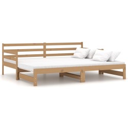 vidaXL Sofá cama extraíble madera de pino marrón miel 2x(90x200) cm