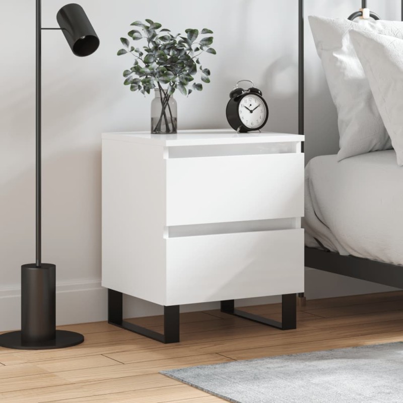 vidaXL Mesita de noche madera contrachapada blanco brillo 40x35x50 cm