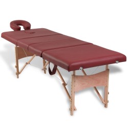 Mesa camilla de masaje de madera plegable de cuatro cuerpos rojos