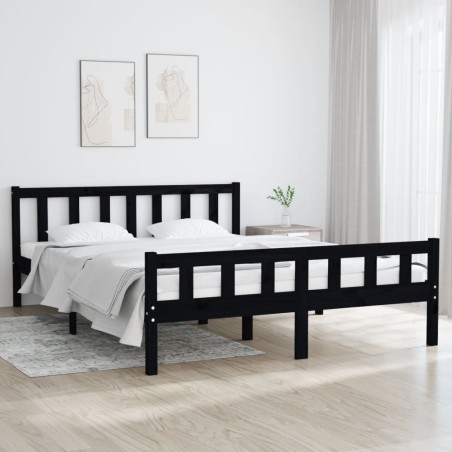 vidaXL Estructura de cama madera maciza negro king size 150x200 cm