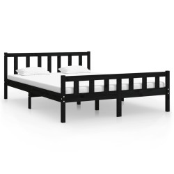 vidaXL Estructura de cama madera maciza negro king size 150x200 cm
