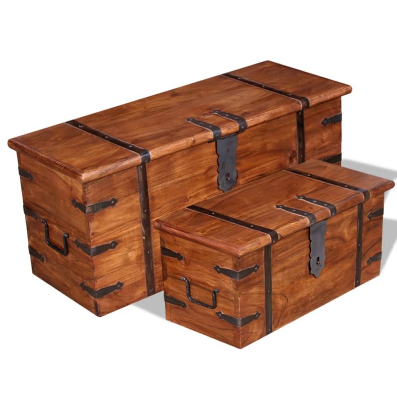 vidaXL Set de baúles de almacenamiento de madera maciza 2 piezas vidaXL Set de baúles de almacenamiento de madera maciza 2 piezas
