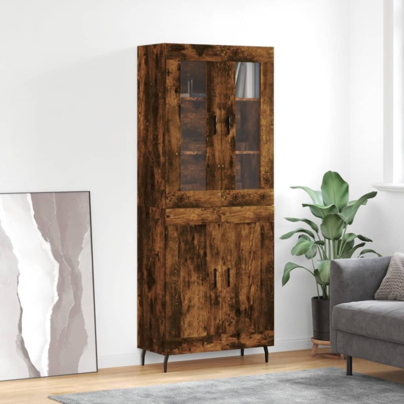 vidaXL Aparador alto madera contrachapada roble ahumado 69,5x34x180 cm