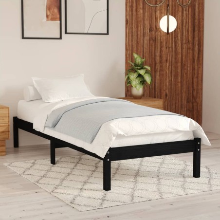 vidaXL Estructura de cama individual madera maciza negra 90x190 cm