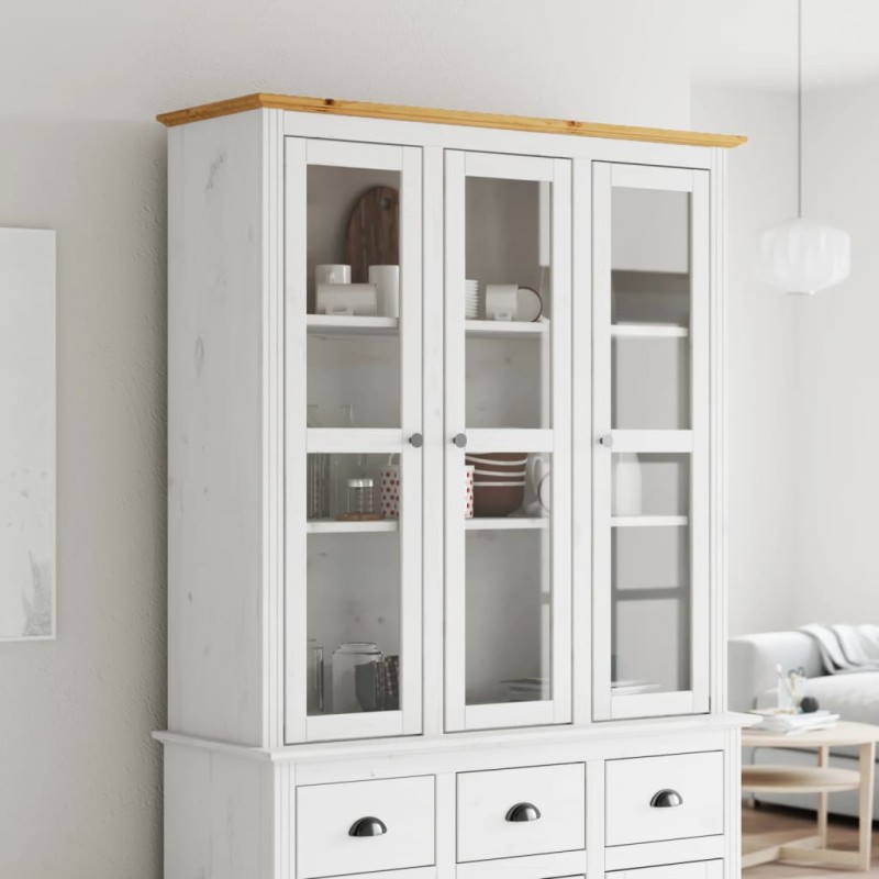 vidaXL Armario con puertas de vidrio BODO madera de pino blanco marrón vidaXL Armario con puertas de vidrio BODO madera de pino blanco marrón