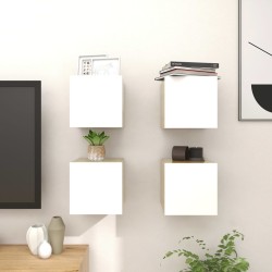 vidaXL Mueble de salón pared 4 uds blanco y roble Sonoma 30,5x30x30 cm