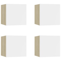 vidaXL Mueble de salón pared 4 uds blanco y roble Sonoma 30,5x30x30 cm