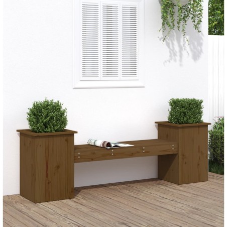 vidaXL Banco con jardineras madera pino marrón miel 184,5x39,5x56,5 cm