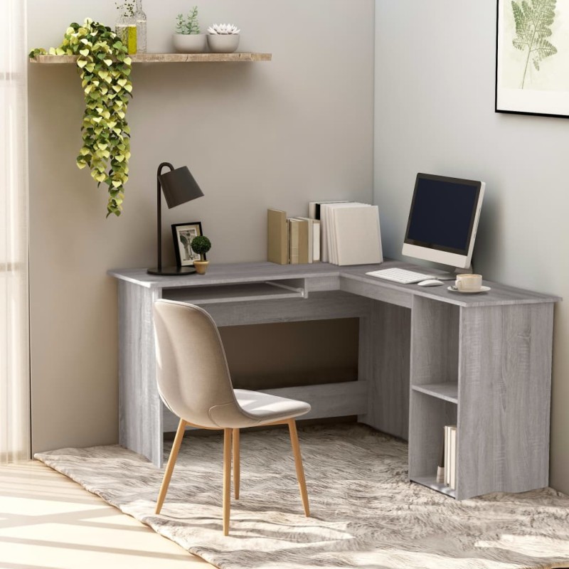 vidaXL Escritorio de esquina madera contrachapada gris 120x140x75 cm vidaXL Escritorio de esquina madera contrachapada gris 120x140x75 cm