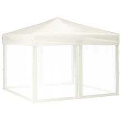 vidaXL Carpa para fiestas plegable con paredes laterales crema 3x3 m