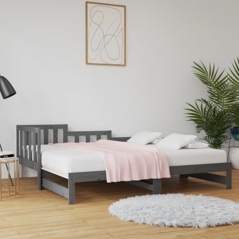 vidaXL Sofá cama extraíble madera maciza de pino gris 2x(80x200) cm